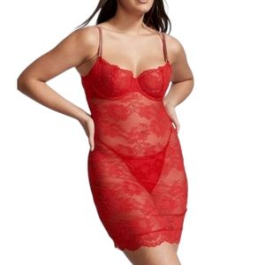 VS Medium 8 Red Wicked Unlined Bling Strap Lace Cupped Mini Slip Dress